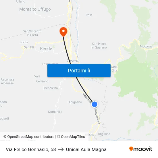 Via Felice Gennasio, 58 to Unical Aula Magna map