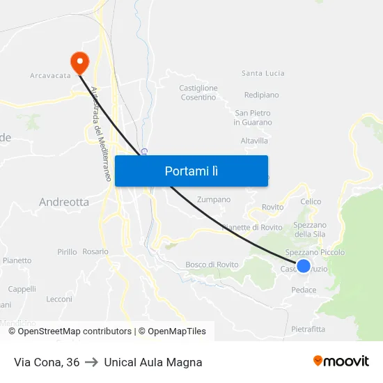 Via Cona, 36 to Unical Aula Magna map