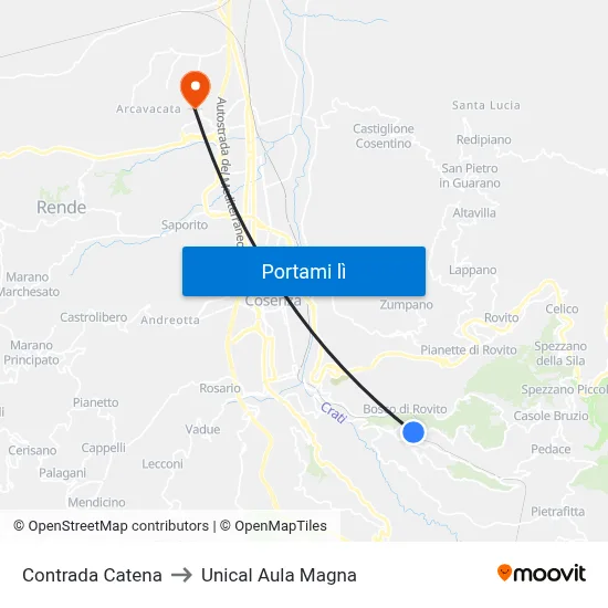 Contrada Catena to Unical Aula Magna map