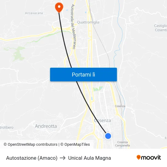Autostazione (Amaco) to Unical Aula Magna map