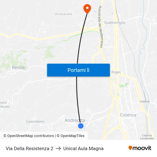 Via Della Resistenza 2 to Unical Aula Magna map