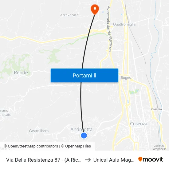 Via Della Resistenza 87 - (A Rich.) to Unical Aula Magna map