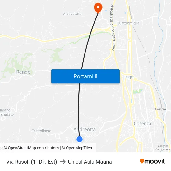Via Rusoli (1° Dir. Est) to Unical Aula Magna map
