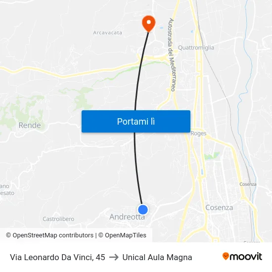 Via Leonardo Da Vinci, 45 to Unical Aula Magna map