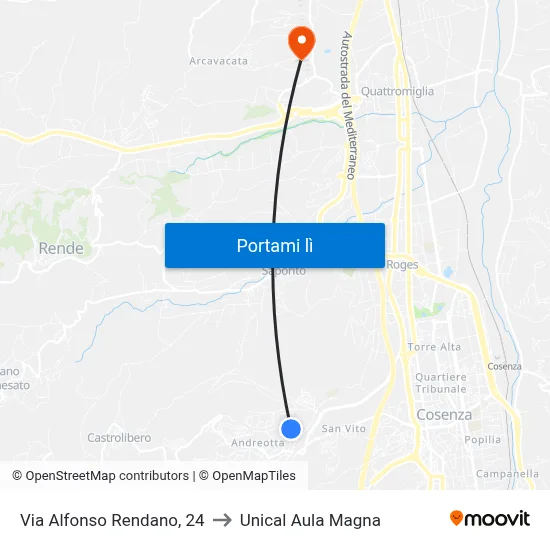 Via Alfonso Rendano, 24 to Unical Aula Magna map