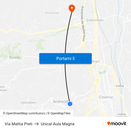 Via Mattia Preti to Unical Aula Magna map