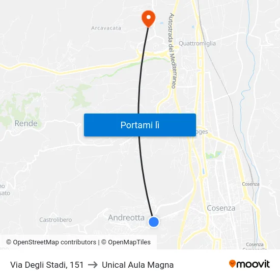 Via Degli Stadi, 151 to Unical Aula Magna map