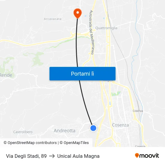 Via Degli Stadi, 89 to Unical Aula Magna map