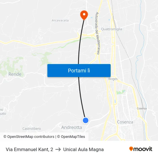 Via Emmanuel Kant, 2 to Unical Aula Magna map