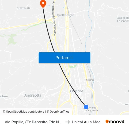Via Popilia, (Ex Deposito Fdc Nord) to Unical Aula Magna map