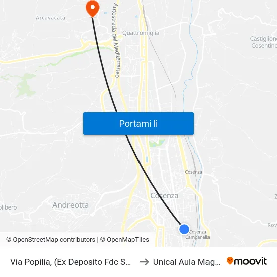 Via Popilia, (Ex Deposito Fdc Sud) to Unical Aula Magna map