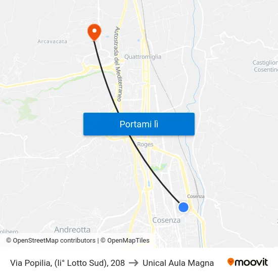 Via Popilia, (Ii° Lotto Sud), 208 to Unical Aula Magna map