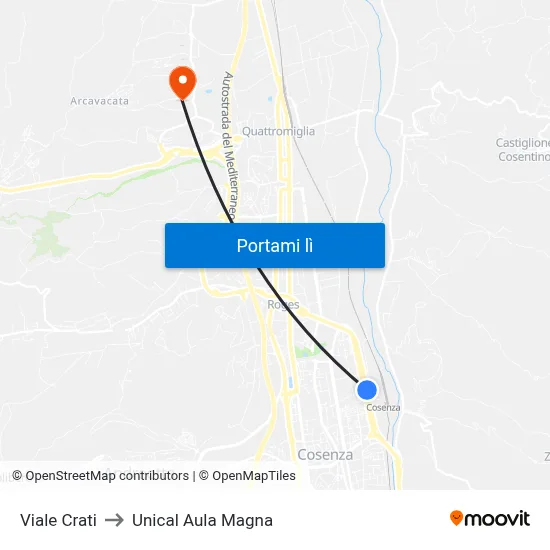 Viale Crati to Unical Aula Magna map
