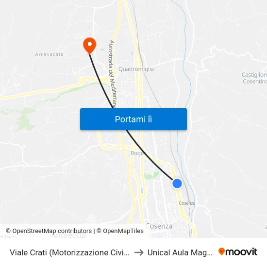 Viale Crati (Motorizzazione Civile) to Unical Aula Magna map