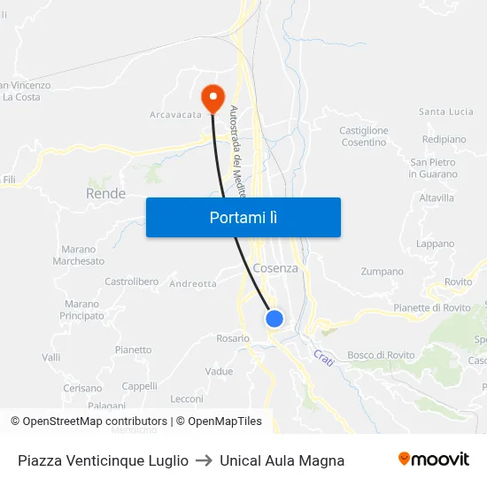Piazza Venticinque Luglio to Unical Aula Magna map