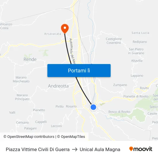 Piazza Vittime Civili Di Guerra to Unical Aula Magna map