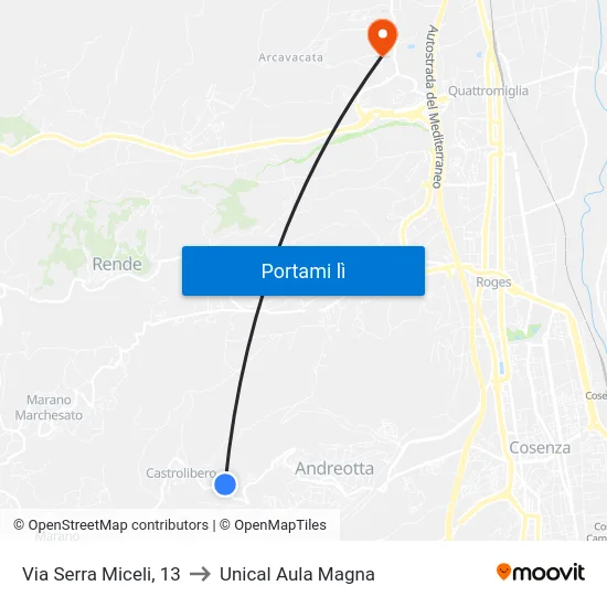 Via Serra Miceli, 13 to Unical Aula Magna map