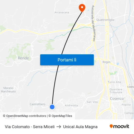 Via Colomato - Serra Miceli to Unical Aula Magna map