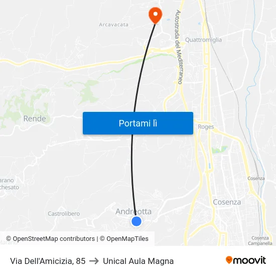 Via Dell'Amicizia, 85 to Unical Aula Magna map