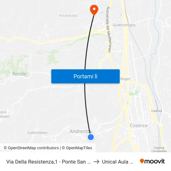 Via Della Resistenza,1 - Ponte San Francesco to Unical Aula Magna map