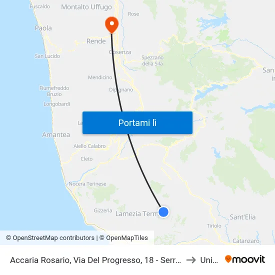 Accaria Rosario, Via Del Progresso, 18 - Serrastretta to Unical map