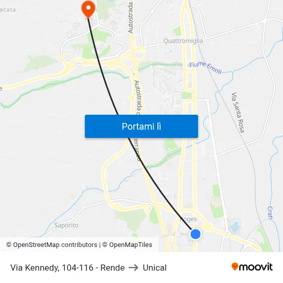 Via Kennedy, 104-116 - Rende to Unical map