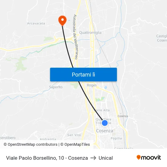 Viale Paolo Borsellino, 10 - Cosenza to Unical map