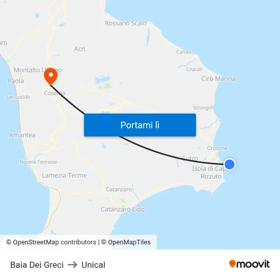 Baia Dei Greci to Unical map