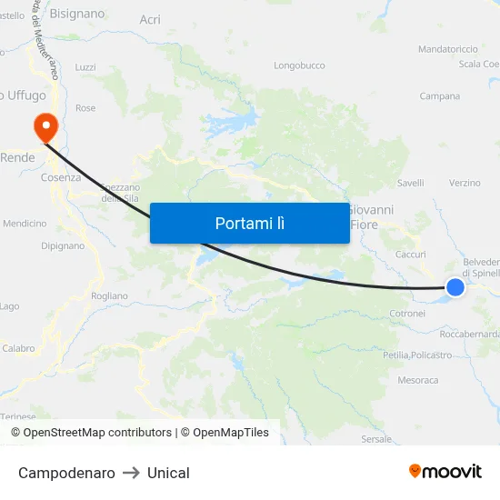 Campodenaro to Unical map