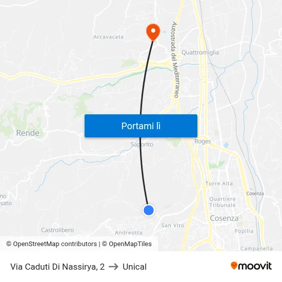 Via Caduti Di Nassirya, 2 to Unical map