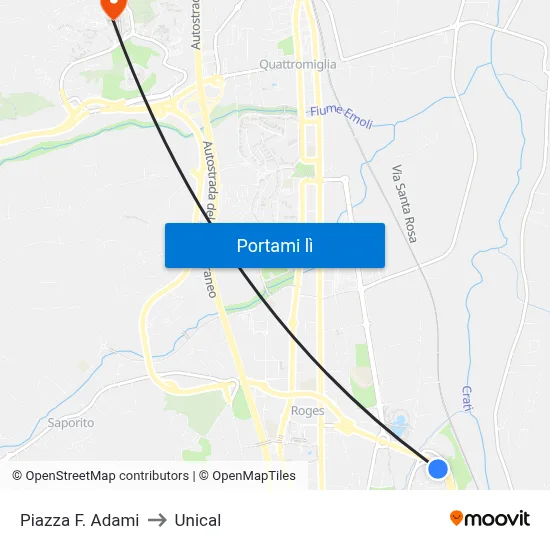 Piazza F. Adami to Unical map