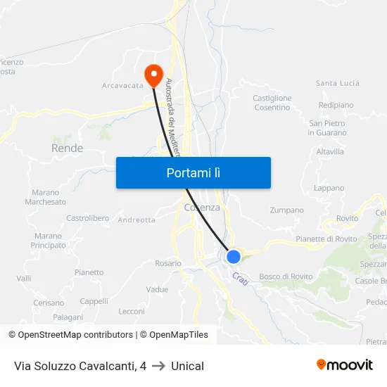 Via Soluzzo Cavalcanti, 4 to Unical map