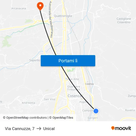 Via Cannuzze, 7 to Unical map