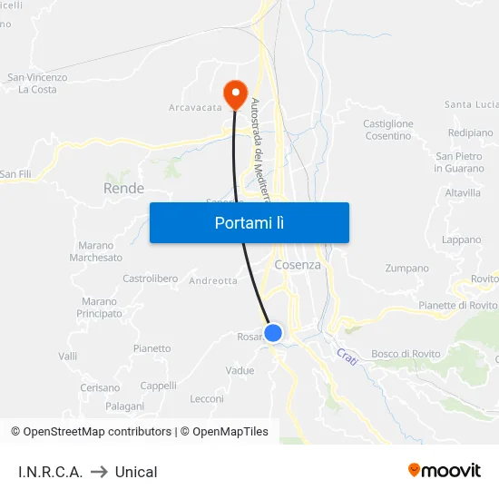 I.N.R.C.A. to Unical map