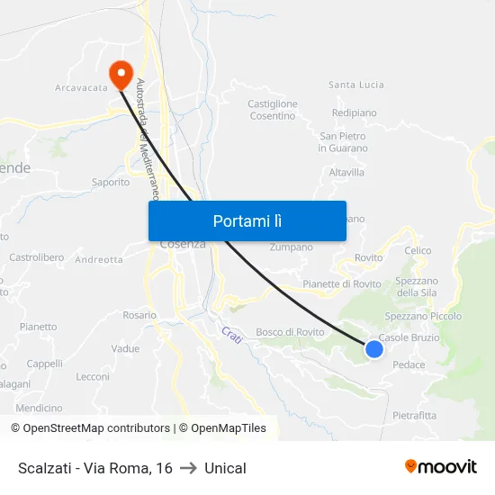 Scalzati - Via Roma, 16 to Unical map
