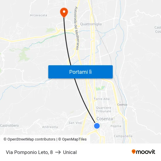 Via Pomponio Leto, 8 to Unical map
