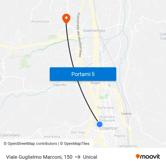 Viale Guglielmo Marconi, 150 to Unical map