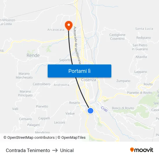 Contrada Tenimento to Unical map