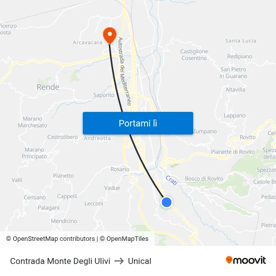 Contrada Monte Degli Ulivi to Unical map