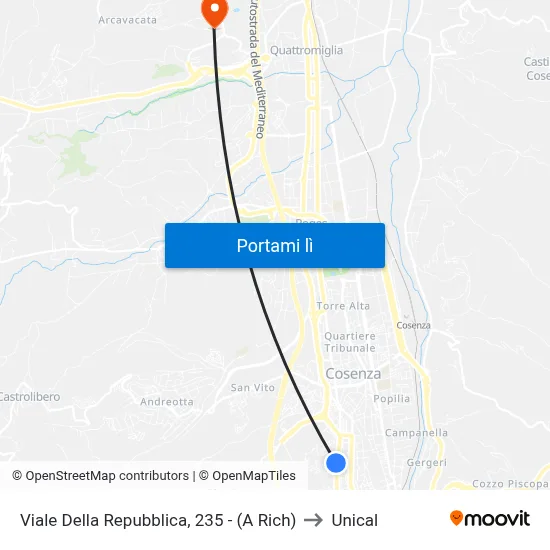 Viale Della Repubblica, 235 - (A Rich) to Unical map