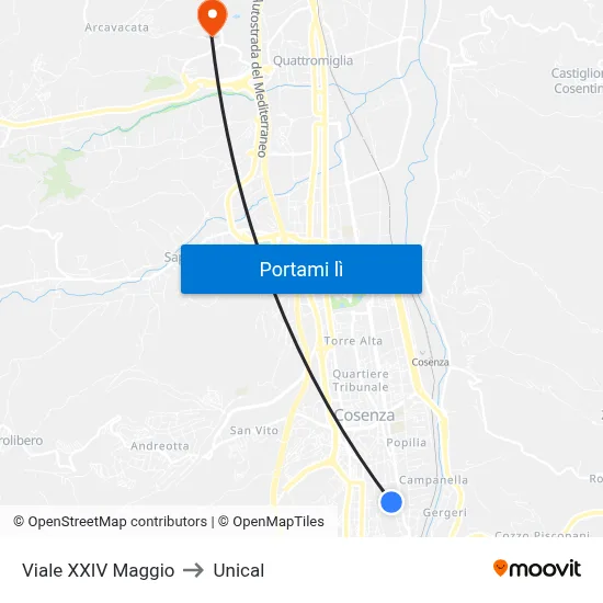 Viale XXIV Maggio to Unical map