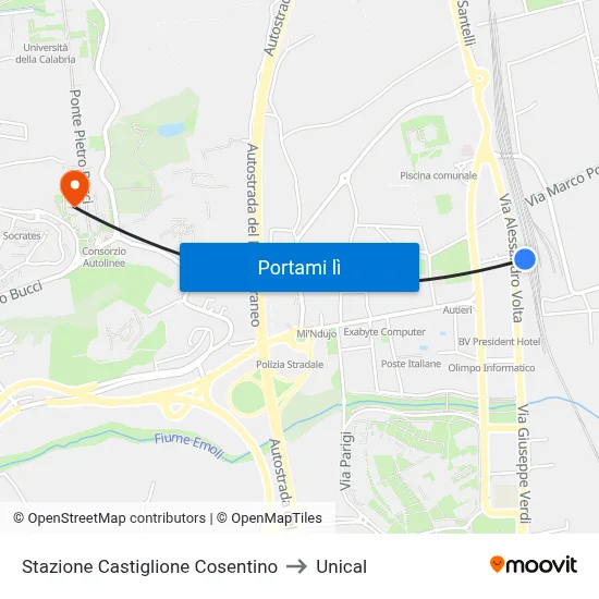 Stazione Castiglione Cosentino to Unical map