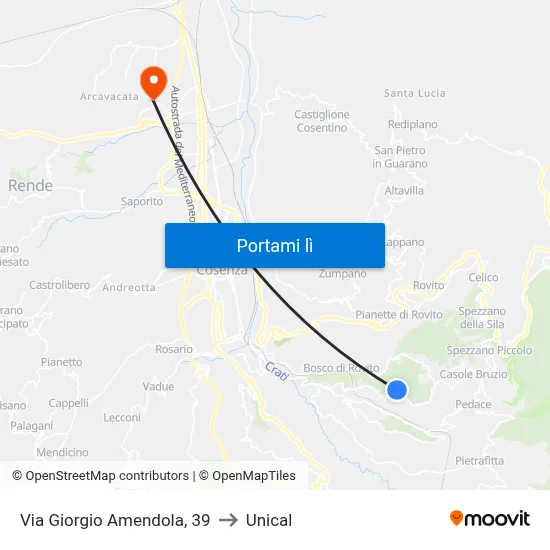 Via Giorgio Amendola, 39 to Unical map