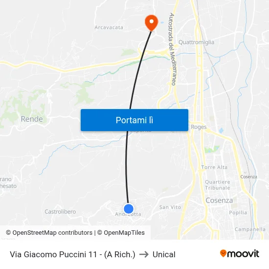 Via Giacomo Puccini 11 - (A Rich.) to Unical map