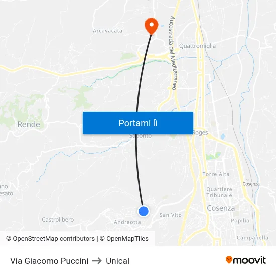 Via Giacomo Puccini to Unical map