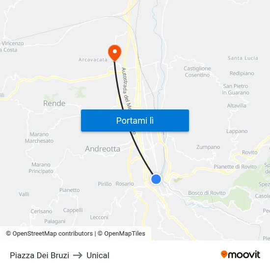 Piazza Dei Bruzi to Unical map