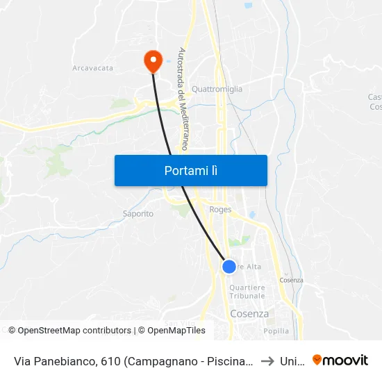 Via Panebianco, 610 (Campagnano - Piscina Comunale) to Unical map