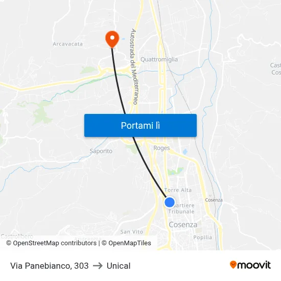 Via Panebianco, 303 to Unical map