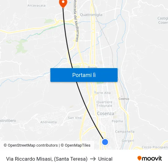 Via Riccardo Misasi, (Santa Teresa) to Unical map