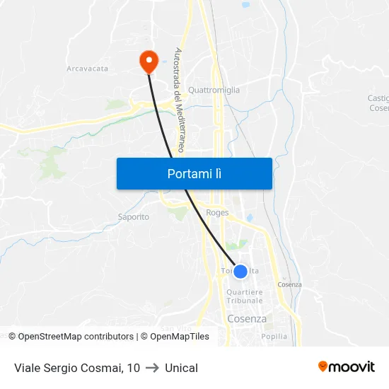 Viale Sergio Cosmai, 10 to Unical map